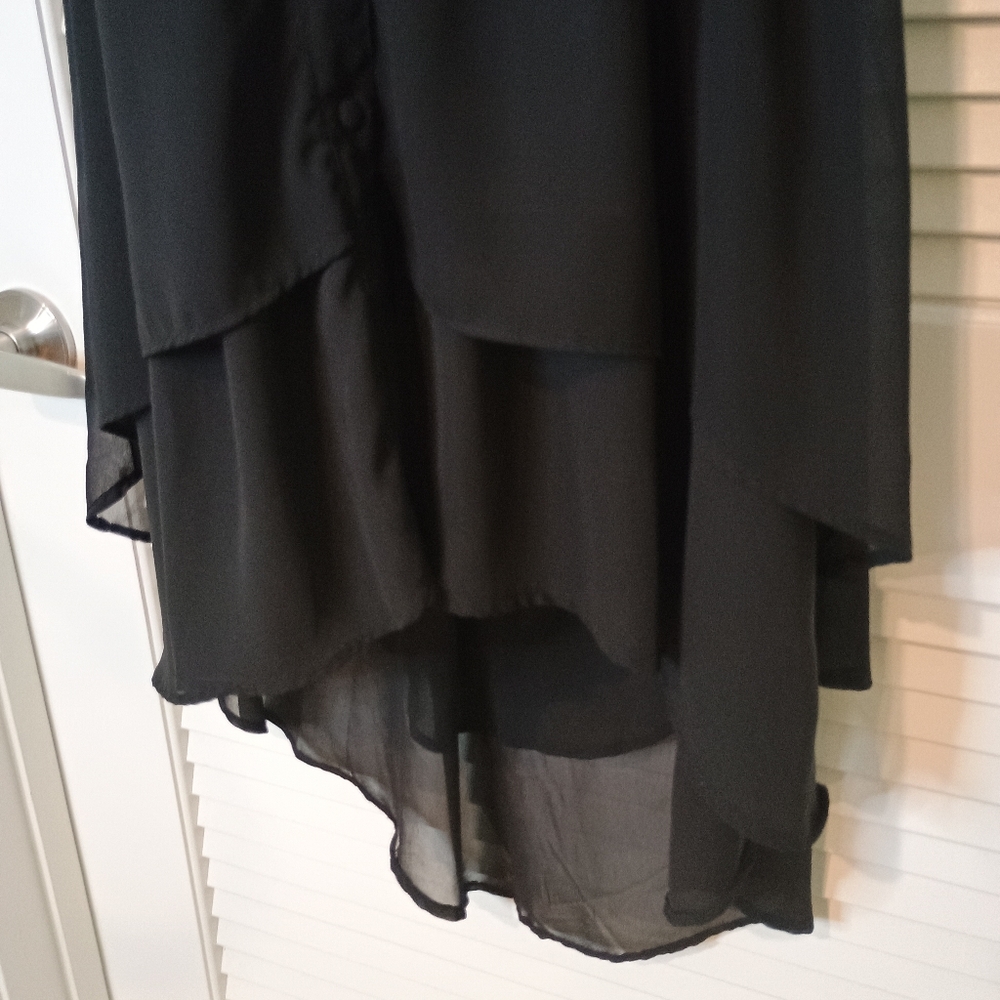 Fun and Flirt Black Sleeveless Sheer Button Down Hi-low Dress Size Medium - Picture 3 of 11
